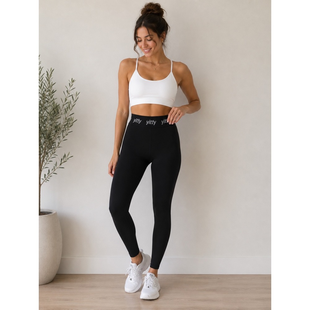 Yitty by Lizzo Black High Waisted Logo Waistband Leggings Athleisure Womens